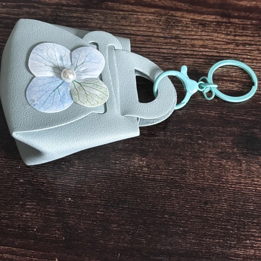 Green Blue Mini Handbag Keychain with Floral Pearl Detail Pouch Accessory